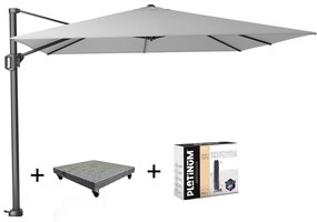 Challenger T1 zweefparasol 300x300 cm lichtgrijs met 90KG voet en hoes