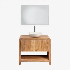 Vacry Houten Badkamermeubelset Acacia Bruin & Rond Cement Wit Ø40 Cm Zavion & Rechthoekige Led En Anticondens 100x70 Cm Riben & Mat Zwart ↑30 Cm Met A