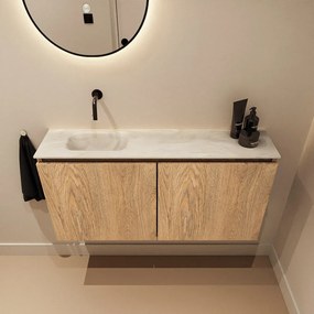 Mondiaz Ture DLux toiletmeubel 100cm washed oak met wastafel ostra links zonder kraangat