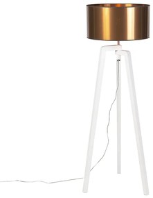 Design vloerlamp wit met kap koper 50 cm - Puros Landelijk / Rustiek, Modern E27 Binnenverlichting Lamp