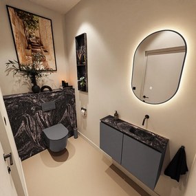 Mondiaz Ture DLux toiletmeubel 80cm dark grey met wastafel lava rechts zonder kraangat