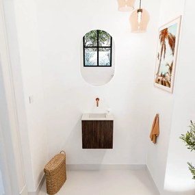 Mondiaz Joya DLux 40cm toiletmeubel walnut met wastafel faye midden zonder kraangat ostra