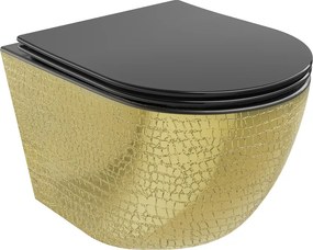 Mexen Lena wc-kom met Rimless met langzaam dalende dunne zitting, duroplast, zwarte mat/gouden schubbenpatroon - 30224078