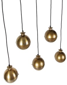 Industriële hanglamp brons met hout 5-lichts - Haicha