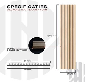 AkuPanel 300 cm Walnoot   - Akoestische panelen