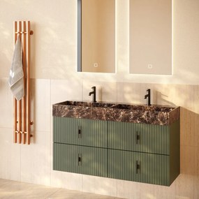 Muebles Murcia badmeubel ribbelfront 120cm legergroen met Dark Emperador wastafel met kraangaten