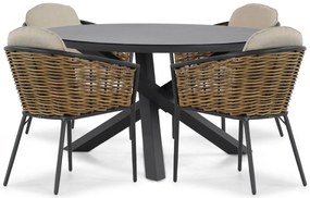 Tuinset Ronde Tuintafel 4 personen 125 cm Aluminium/wicker Grijs Lifestyle Garden Furniture Nice/Livorno