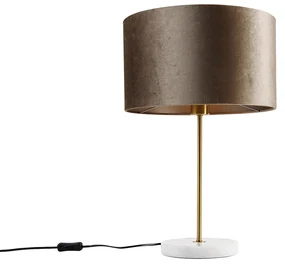 Tafellamp messing met velours kap taupe 35cm - Kaso Klassiek / Antiek E27 rond Binnenverlichting Lamp
