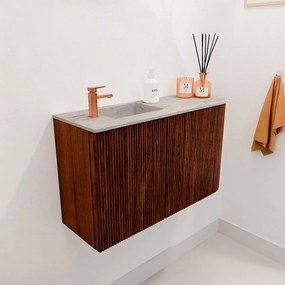 Mondiaz Joya DLux 70cm toiletmeubel ronding rechts ruby met wastafel faye links 1 kraangat glace