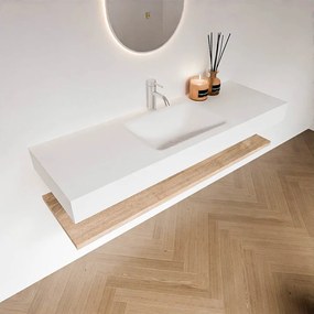 Zaro Alan badmeubel 140cm met planchet washed oak en vrijhangende wastafel cloud midden 1 kraangat talc