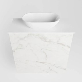 Mondiaz Fowy toiletmeubel 50cm Carrara met witte waskom midden zonder kraangat