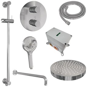 Brauer Stripe inbouw regendouche rond met 25cm hoofddouche, rond met gebogen muurarm, glijstang en 3 standen handdouche set 47 chroom
