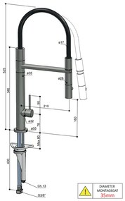 Hotbath Fellow hoge keukenkraan met flexibele uitneembare handdouche RVS geborsteld FKM11