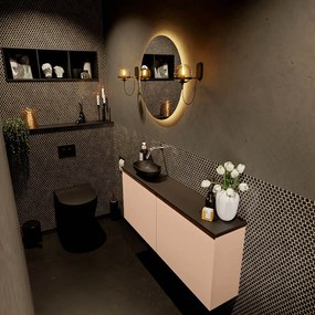 Mondiaz Fowy toiletmeubel 120cm rosee met zwarte waskom links zonder kraangat