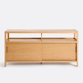 Laag dressoir in massief essen met eikenfineer, 2 deuren, 1 nis, TRESS