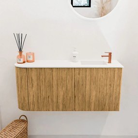 Mondiaz Joya 90cm toiletmeubel ronding links oak met wastafel faye rechts 1 kraangat talc