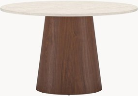Ronde eettafel Lanzo met travertijn- & houtlook, Ø 120 cm