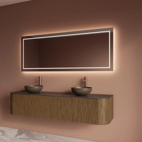 Gliss Design Alluro badmeubel ribbelfront met ronding links/rechts 180cm castle brown en zwart leisteen toppaneel