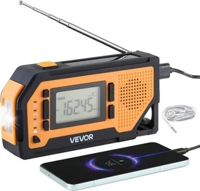 VEVOR Noodweerradio, Crank Radio, 2000 mAh Batterij, FM/AM/WB/NOAA Alarm, Solar Noodradio met USB Oplaadkabel, SOS Alarm & Zaklamp, SOS voor Camping, Nood Smartphone Opladen, Geel