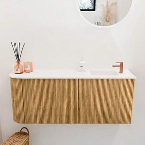 Mondiaz Joya 100cm toiletmeubel ronding links oak met wastafel faye rechts 1 kraangat talc