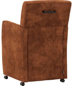 Goossens Eetkamerstoel Oliver cognac microvezel met armleuning en met wielen, stijlvol landelijk