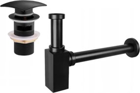 Mexen kwadratische wastafel halfsifon met click-clack plug, met overloop, zwart - 7992660-70