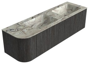 Mondiaz Kurve-dlux 155cm badmeubel ronding links shadow met 2 lades en 1 deur en wastafel leaf dubbel/rechts 2 kraangaten glace