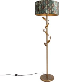 Vloerlamp goud met kap blad dessin en gouden binnenkant 50cm - Linden