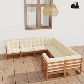 vidaXL 8-delige Loungeset met kussens massief grenenhout honingbruin
