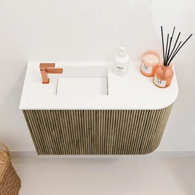 Mondiaz Joya 60cm toiletmeubel ronding rechts dusk met wastafel faye links 1 kraangat talc
