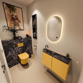 Mondiaz Ture DLux toiletmeubel 80cm ocher met wastafel lava links met kraangat