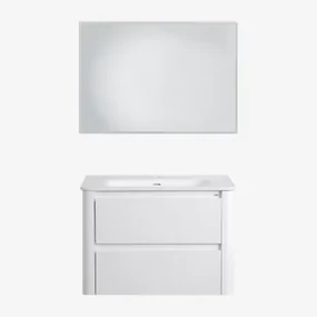 Badkamermeubelset In Hout Met Geïntegreerde Wastafel Egerton Wit & Rechthoekige Led En Anticondens 100x70 Cm Tamsin & Zonder Kraan - Sklum