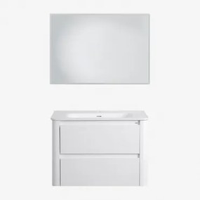 Egerton Houten Badkamermeubelset Met Geïntegreerde Wastafel Wit & Rechthoekige Led En Anticondens 100x70 Cm Riben & Zonder Kraan - Sklum