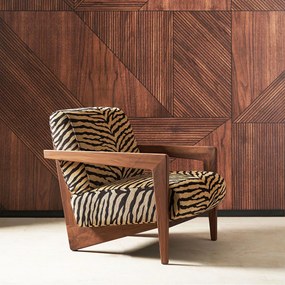 Fauteuil massief notenhout, jacquard stof, Izag