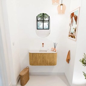 Mondiaz Joya DLux 85cm toiletmeubel ronding links/rechts oak met wastafel faye midden zonder kraangat meli