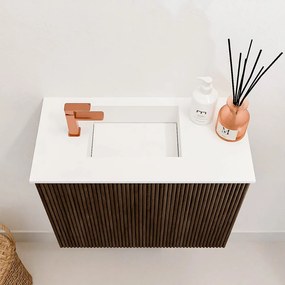 Mondiaz Joya 50cm toiletmeubel walnut met wastafel faye links 1 kraangat talc