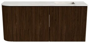 Mondiaz Joya DLux 90cm toiletmeubel ronding links walnut met wastafel faye rechts 1 kraangat ostra