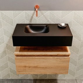 Mondiaz Andor toiletmeubel 60cm eiken met zwarte wastafel links zonder kraangat