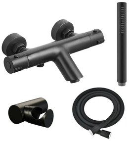Adema Sparkle 2.0 thermostatische bad-/douchekraan - staafhanddouche en houder - incl. doucheslang - mat zwart SW696251 / SW706210 / SW720565 / SW496811