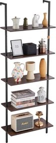 VEVOR Ladderplank met metalen frame, 5 niveaus, wandgemonteerde boekenplank, 64x30 cm, zwevende houten planken, opbergrek, houder voor kleine spullen voor keuken, slaapkamer, badkamer, woonkamer, zwart