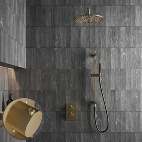 Saniclear Brass Stripes Pro inbouw regendouche met 30cm hoofddouche, muurarm en glijstang geborsteld messing - mat goud