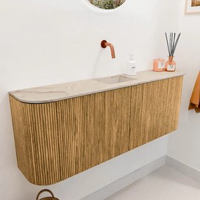 Mondiaz Joya DLux 115cm toiletmeubel ronding links/rechts oak met wastafel faye midden zonder kraangat frappe