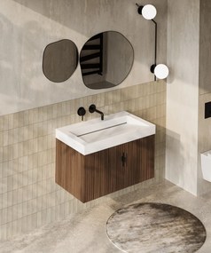 Muebles Calas badmeubel ribbelfront 80cm walnoot met solid surface wastafel zonder kraangat