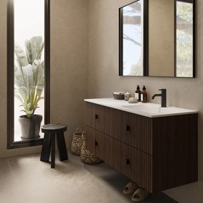 Muebles Avila badmeubel ribbelfront 120cm walnoot met wastafel rechts met kraangat