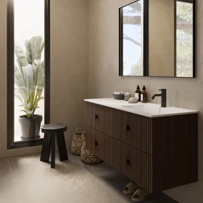 Muebles Avila badmeubel ribbelfront 120cm walnoot met wastafel rechts met kraangat