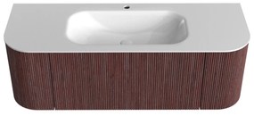 Mondiaz Kurve 130cm badmeubel ronding links/rechts ruby met 1 lade en 2 deuren en wastafel big small midden 1 kraangat