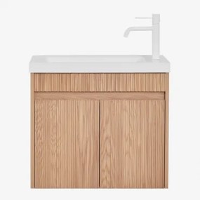 Narek Zwevend Houten Badkamermeubelset Met Geïntegreerde Wastafel Ash Brown & Spiegelloze & Wit ↑20 Cm Met Aftapkraan Zonder - Sklum