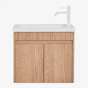Narek Zwevend Houten Badkamermeubelset Met Geïntegreerde Wastafel Spiegelloze & Ash Brown & Wit ↑20 Cm Met Aftapkraan Zonder Overloop Orveta & ↔ -