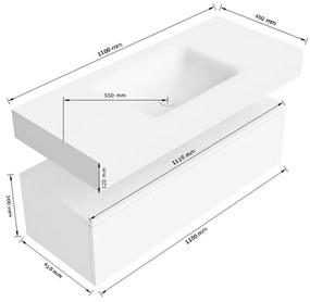 Zaro Alan badmeubel 110cm sand met 1 lade en vrijhangende wastafel midden zonder kraangat wit mat