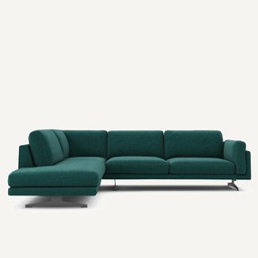 Hoekbank met longchair, in gespikkeld canvas, CÉSAR